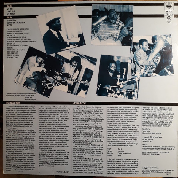 Arthur Blythe - Light Blue: Arthur Blythe Plays Thelonious Monk | CBS (25397) - 2