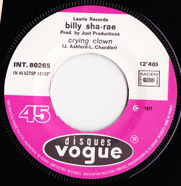 Billy Sha-Rae - Do It / Crying Clown | Disques Vogue (INT. 80265) - 3