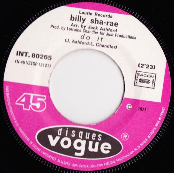 Billy Sha-Rae - Do It / Crying Clown | Disques Vogue (INT. 80265) - 4