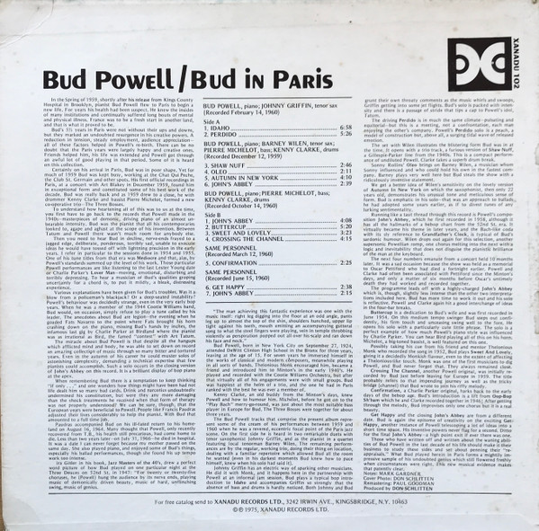 Bud Powell - Bud In Paris | Xanadu Records (Xanadu 102) - 2