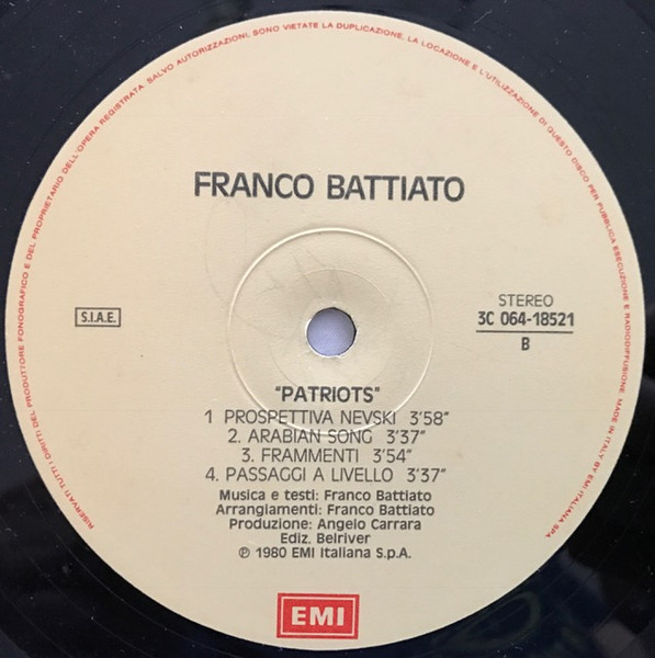Franco Battiato - Patriots | EMI (3C 064-18521) - 4