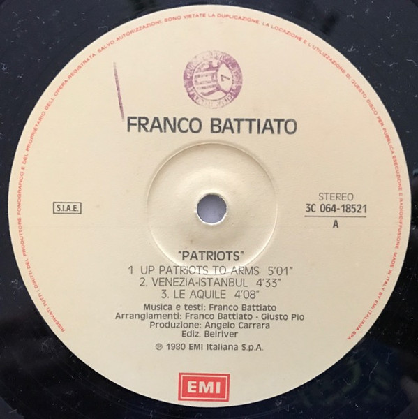 Franco Battiato - Patriots | EMI (3C 064-18521) - 3