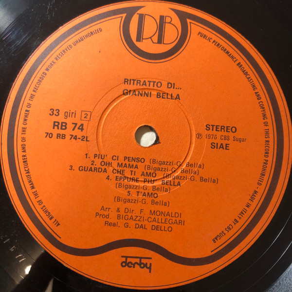 Gianni Bella - Ritratto Di Gianni Bella | Record Bazaar (RB 74) - 4