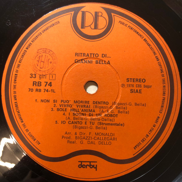 Gianni Bella - Ritratto Di Gianni Bella | Record Bazaar (RB 74) - 3