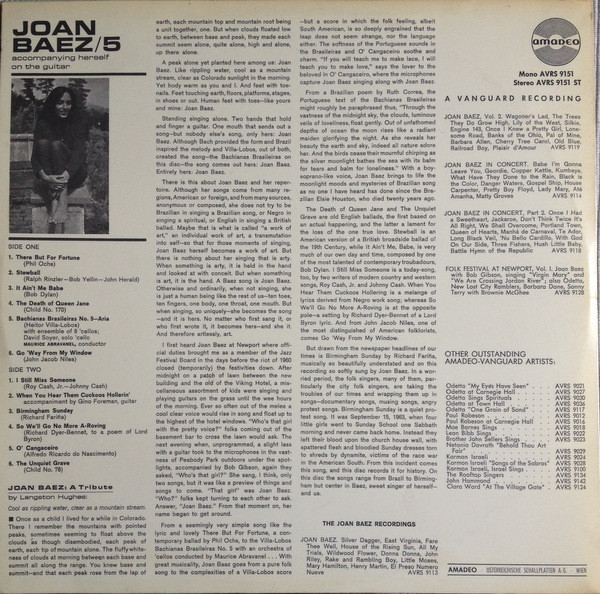 Joan Baez - 5 | Amadeo (AVRS 9151) - 2