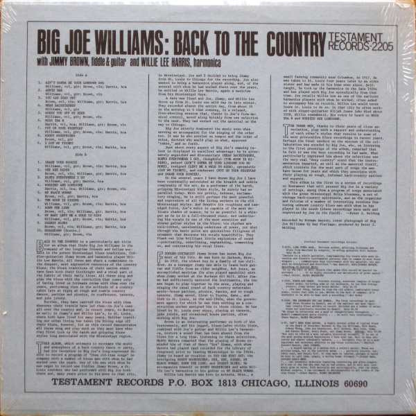 Big Joe Williams With Jimmy Brown And Willie Lee Harris - Back To The Country | Testament Records (2205) - 2