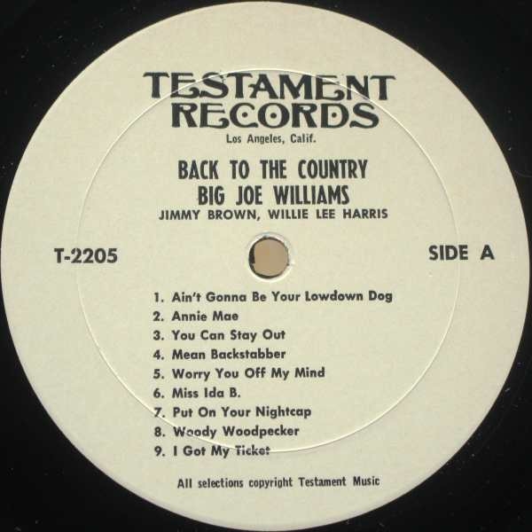 Big Joe Williams With Jimmy Brown And Willie Lee Harris - Back To The Country | Testament Records (2205) - 3