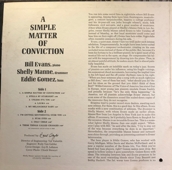 Bill Evans , Shelly Manne , Eddie Gomez - A Simple Matter Of Conviction | Verve Records (V-8675) - 2