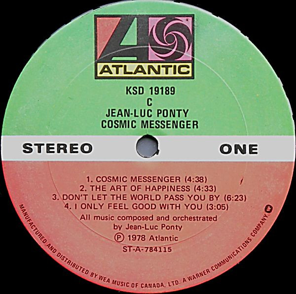 Jean-Luc Ponty - Cosmic Messenger | Atlantic (KSD 19189) - 3