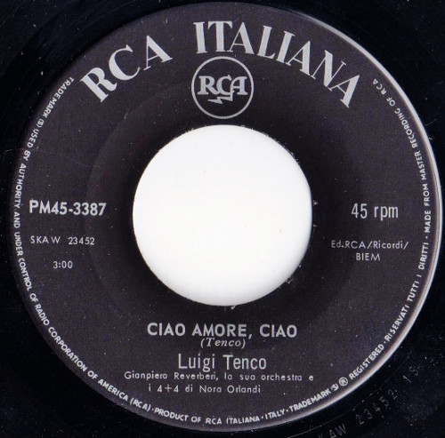 Luigi Tenco - Ciao Amore, Ciao / E Se Ci Diranno | RCA Italiana (PM45-3387) - 3