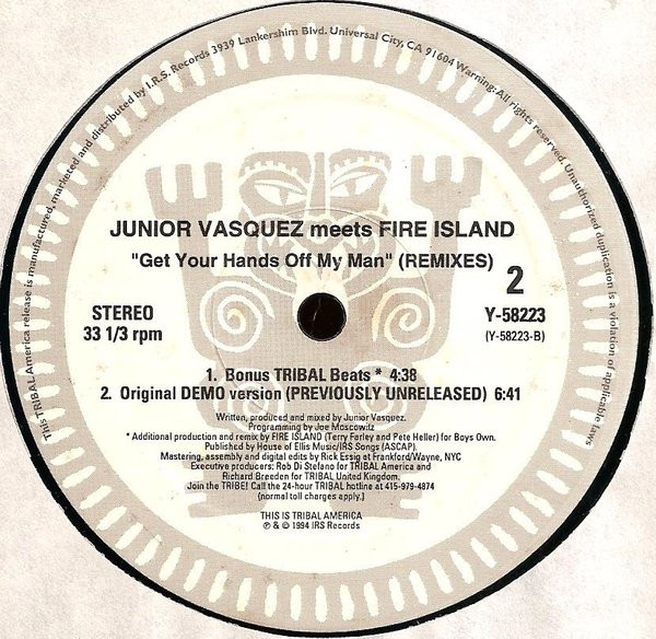 Junior Vasquez  &  Fire Island - Get Your Hands Off My Man (Remixes) | TRIBAL America (Y-58223) - 4