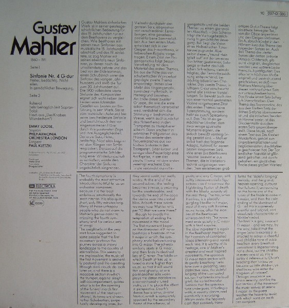 Gustav Mahler , Emmy Loose , Philharmonia Orchestra , Paul Kletzki - Sinfonie Nr.4 | His Master's Voice (1C 037-01 033) - 2