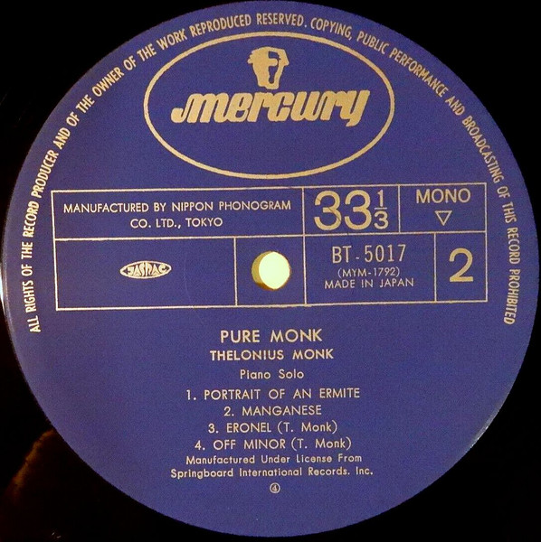 Thelonious Monk - Pure Monk (Piano Solos) | Mercury (BT-5017) - 4 Thelonious Monk - Pure Monk (Piano Solos) | Mercury (BT-5017) - 4