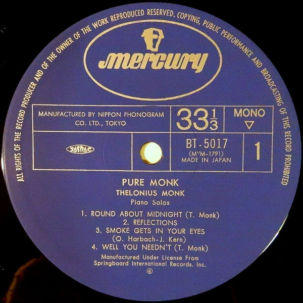 Thelonious Monk - Pure Monk (Piano Solos) | Mercury (BT-5017) - 3 Thelonious Monk - Pure Monk (Piano Solos) | Mercury (BT-5017) - 3