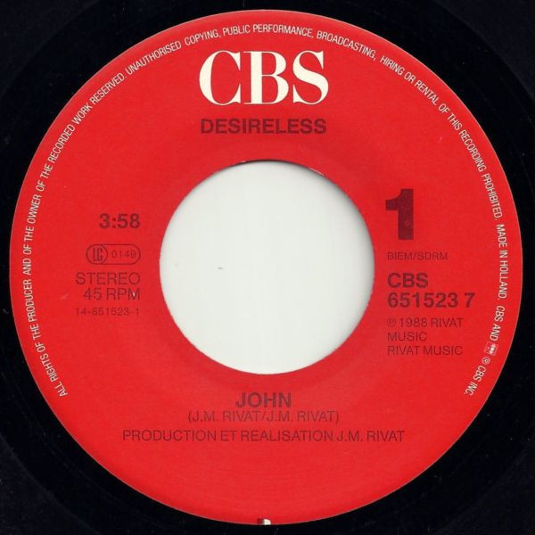 Desireless - John | CBS (CBS 651523 7) - 3