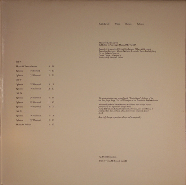 Keith Jarrett - Hymns Spheres | ECM Records (ECM-2-1086) - 3