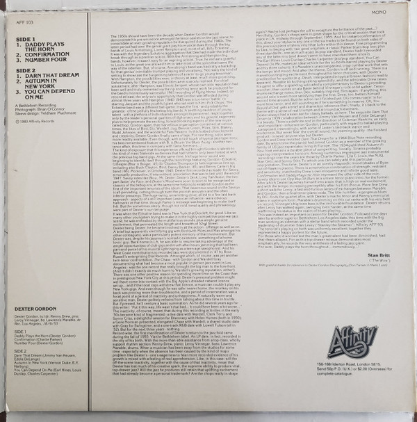 Dexter Gordon - Daddy Plays The Horn | Affinity (AFF 103) - 2