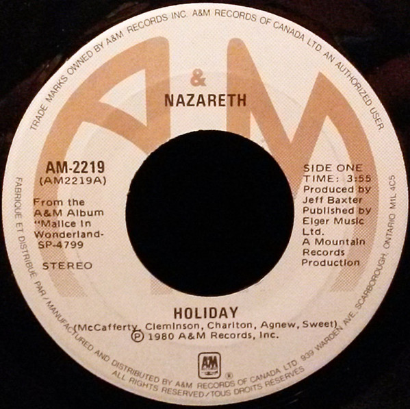 Nazareth - Holiday / Ship Of Dreams | A&M Records (AM-2219) - main