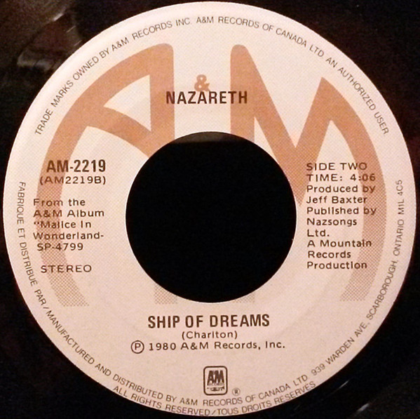 Nazareth - Holiday / Ship Of Dreams | A&M Records (AM-2219) - 2