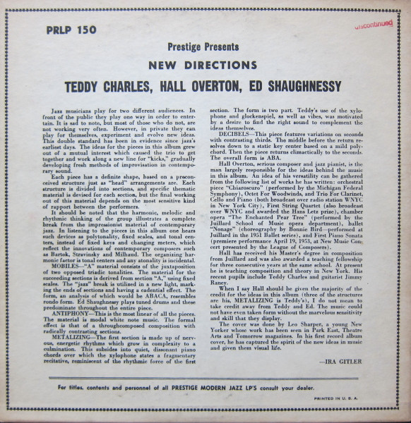 Teddy Charles , Hall Overton , Ed Shaughnessy - New Directions | Prestige (PRLP 150) - 2