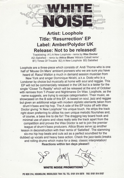 Loophole - Resurrection EP | Amber Records (576 527-1) - 3 Loophole - Resurrection EP | Amber Records (576 527-1) - 3