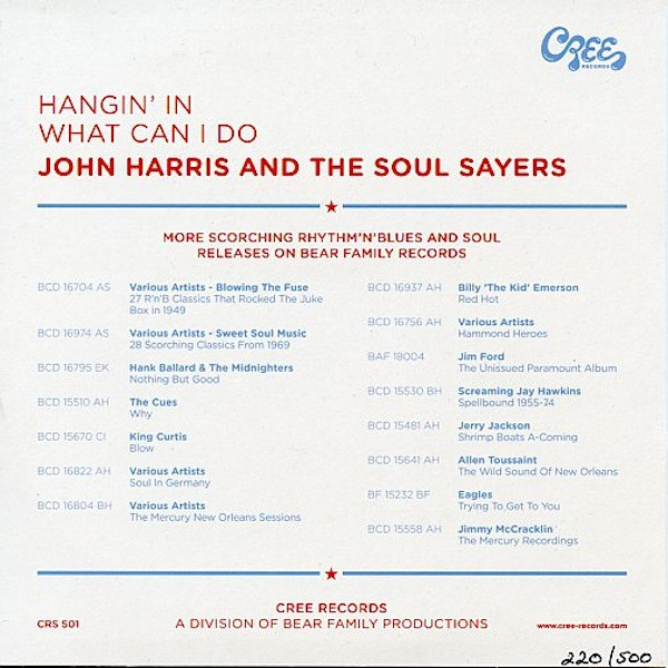 John Harris And The Soul Sayers - Hangin' In / What Can I Do | Cree Records (CRS 501) - 2