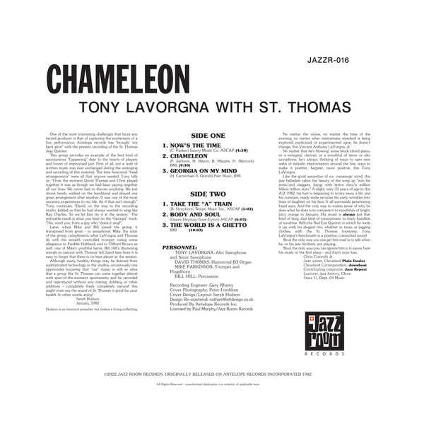 Tony Lavorgna And The St. Thomas Jazz Quartet - Chameleon | Jazz Room Records (JAZZR 016) - 2