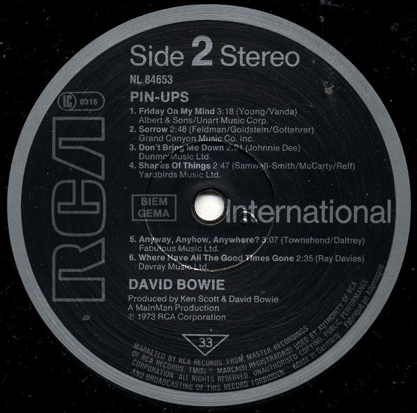 David Bowie - Pinups | RCA International (NL 84653) - 4