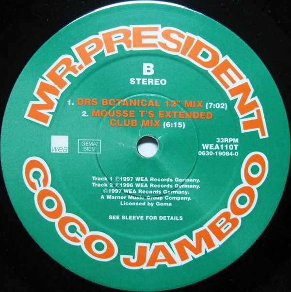 Mr. President - Coco Jamboo (The Mixes) | WEA (WEA 110T) - 3
