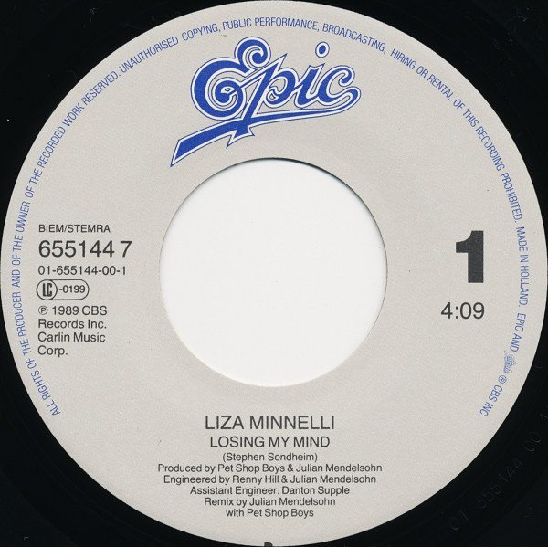 Liza Minnelli - Losing My Mind | Epic (655144 7) - 3