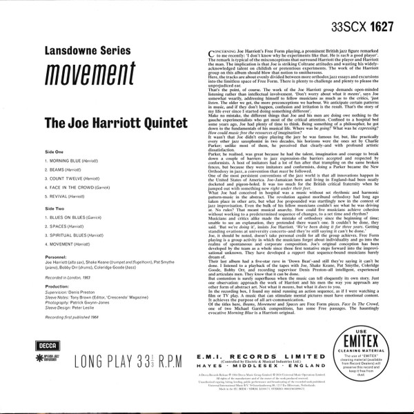 Joe Harriott Quintet - Movement | Decca (33SCX 1627) - 2