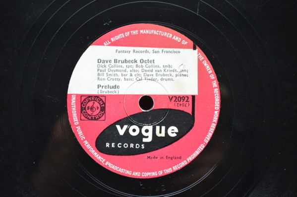 The Dave Brubeck Octet - Prelude / Fugue On Bop Themes | Vogue Records (V2092)