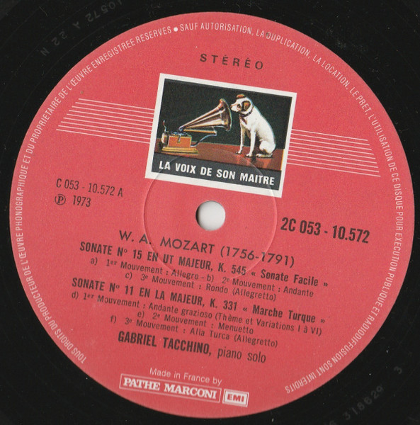 Wolfgang Amadeus Mozart , Gabriel Tacchino - Quatre Sonates Célèbres | La Voix De Son Maître (2C 053-10572) - 3
