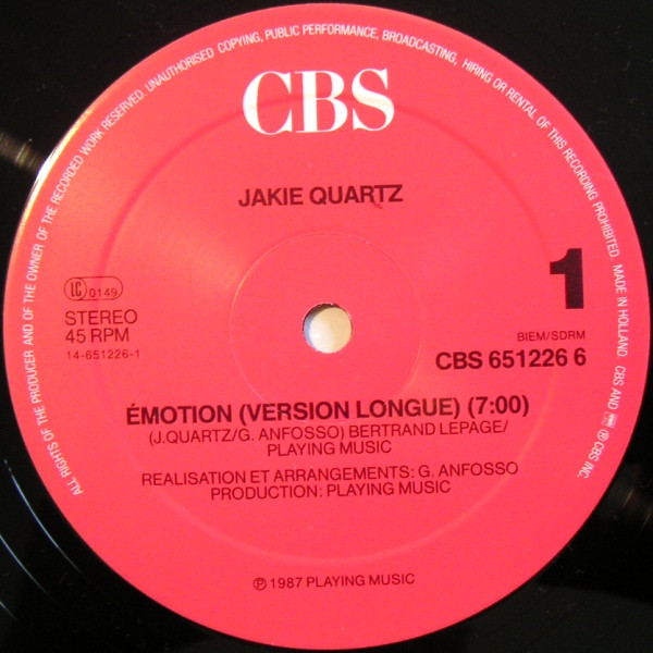 Jakie Quartz - Emotion | CBS (CBS 651226 6)