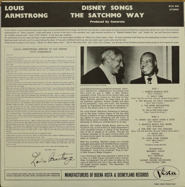 Louis Armstrong - Disney Songs The Satchmo Way | Buena Vista Records (BVS - 4044) - 2
