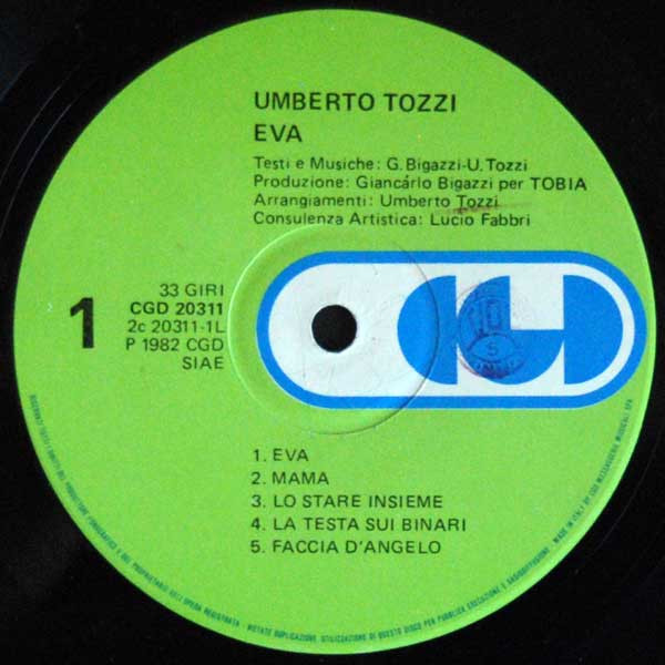 Umberto Tozzi - Eva | CGD (CGD 20311) - 3
