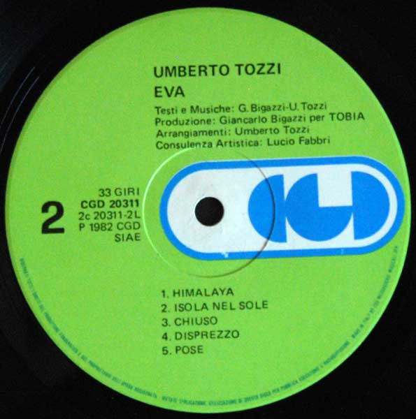 Umberto Tozzi - Eva | CGD (CGD 20311) - 4