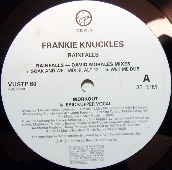 Frankie Knuckles - Rain Falls / Workout | Virgin America (VUSTP 60) - 2