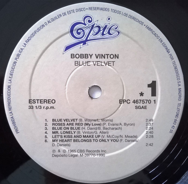 Bobby Vinton - Blue Velvet | Epic (EPC 467570 1) - 3