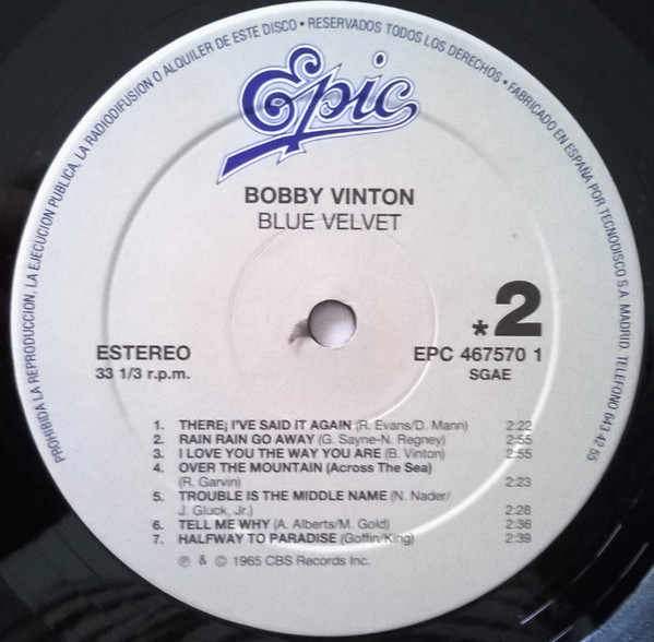 Bobby Vinton - Blue Velvet | Epic (EPC 467570 1) - 4