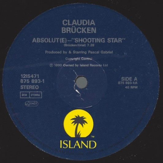 Claudia Brücken - Absolut[e] [Shooting Star 12" Mixed By Pascal Gabriel] - Shooting For The Stars | Island Records (12 IS471) - 3