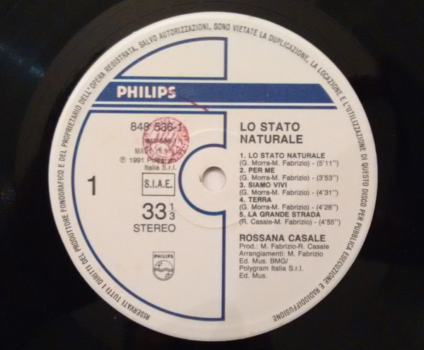 Rossana Casale - Lo Stato Naturale | Philips (848 536-1) - main Rossana Casale - Lo Stato Naturale | Philips (848 536-1) - main