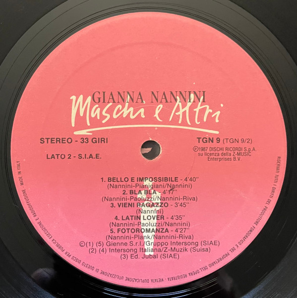 Gianna Nannini - Maschi E Altri | Fonit Cetra (TGN 9) - 4