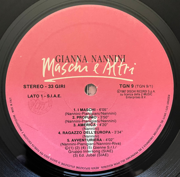 Gianna Nannini - Maschi E Altri | Fonit Cetra (TGN 9) - 3