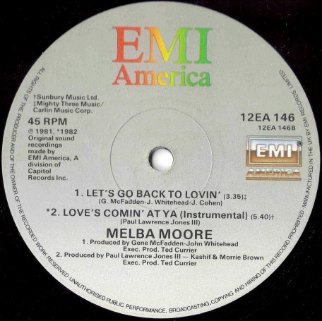 Melba Moore - Love's Comin' At Ya | EMI America (12EA 146) - 2