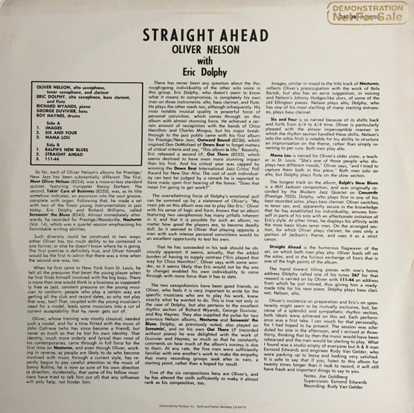 Oliver Nelson With Eric Dolphy - Straight Ahead | Original Jazz Classics (OJC-099) - 3