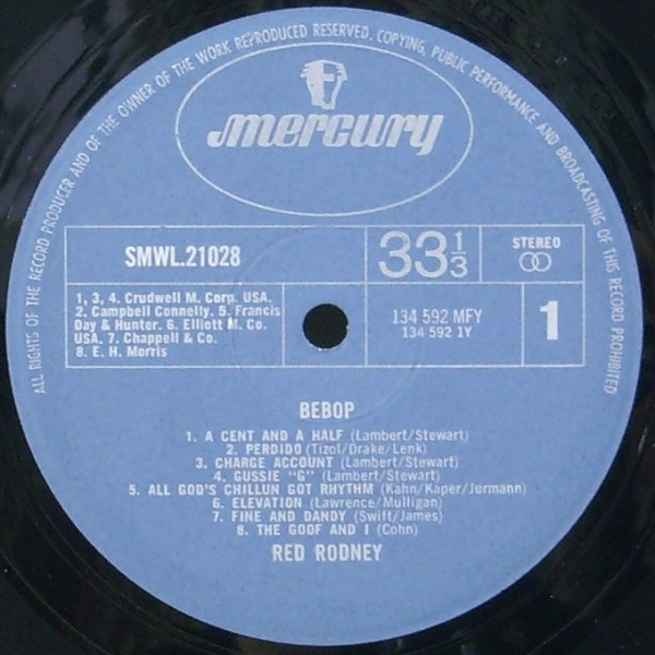 Red Rodney & Lennie Tristano - Bebop | Mercury International (SMWL 21028) - 3 Red Rodney & Lennie Tristano - Bebop | Mercury International (SMWL 21028) - 3