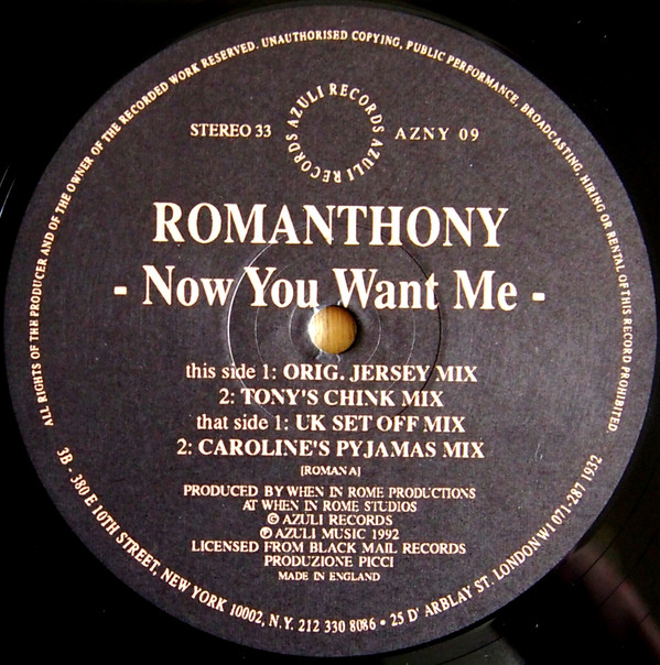 Romanthony - Now You Want Me | Azuli Records (AZNY 09)