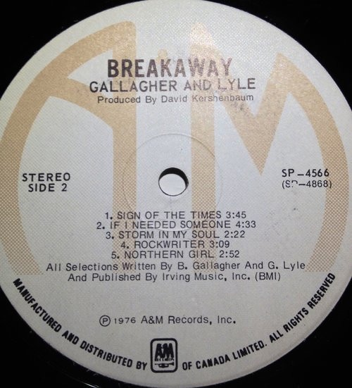 Gallagher & Lyle - Breakaway | A&M Records (SP-4566) - 3