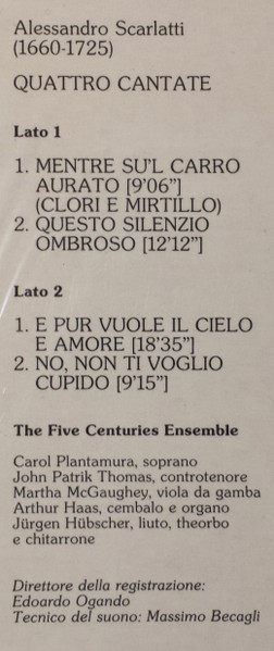 Alessandro Scarlatti , The Five Centuries Ensemble - Quattro Cantate | Italia (ITL 70065) - 2